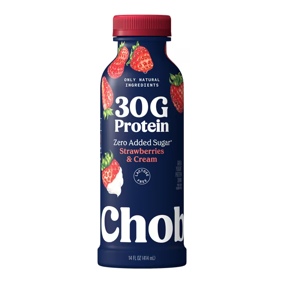 Chobani 30G Protein Low-Fat Greek Yogurt Drink Strawberries & Cream 14 fl oz Bottle