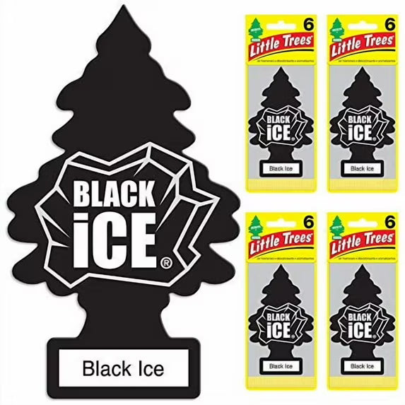 LITTLE TREES Car Air Freshener I Hanging Tree Provides Long Lasting Scent for Auto or Home I Black Ice, 24 count, (4) 6-packs
