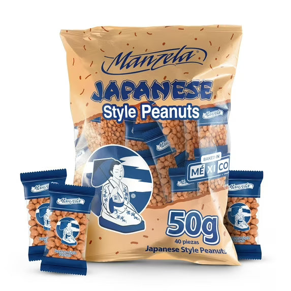 Manzela Japanese-Style Peanuts Bags | Crunchy Oven-Baked | Japanese Nuts, 40 packs of 50 Gr, 1-Pack