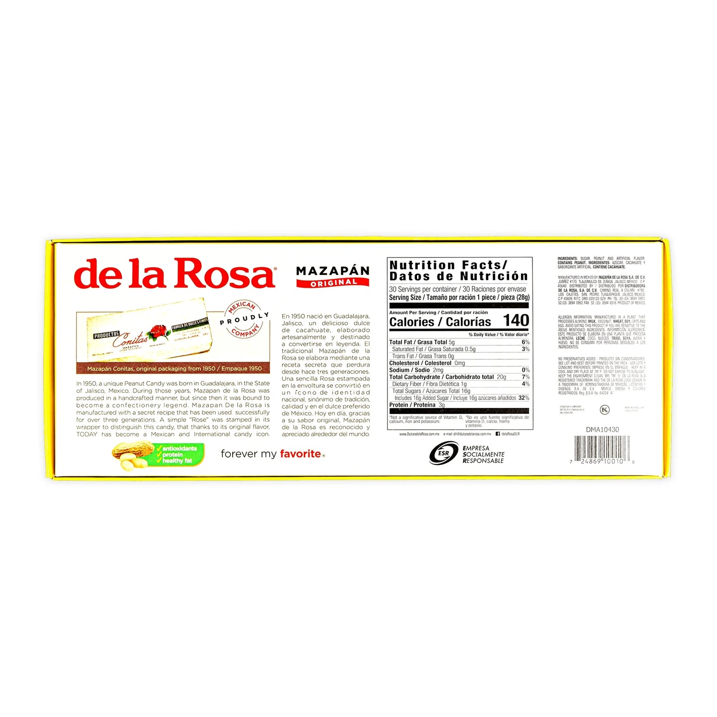 De La Rosa Mazapan Style Mexican Peanut Candy for Snacking and Sharing, 30 Count