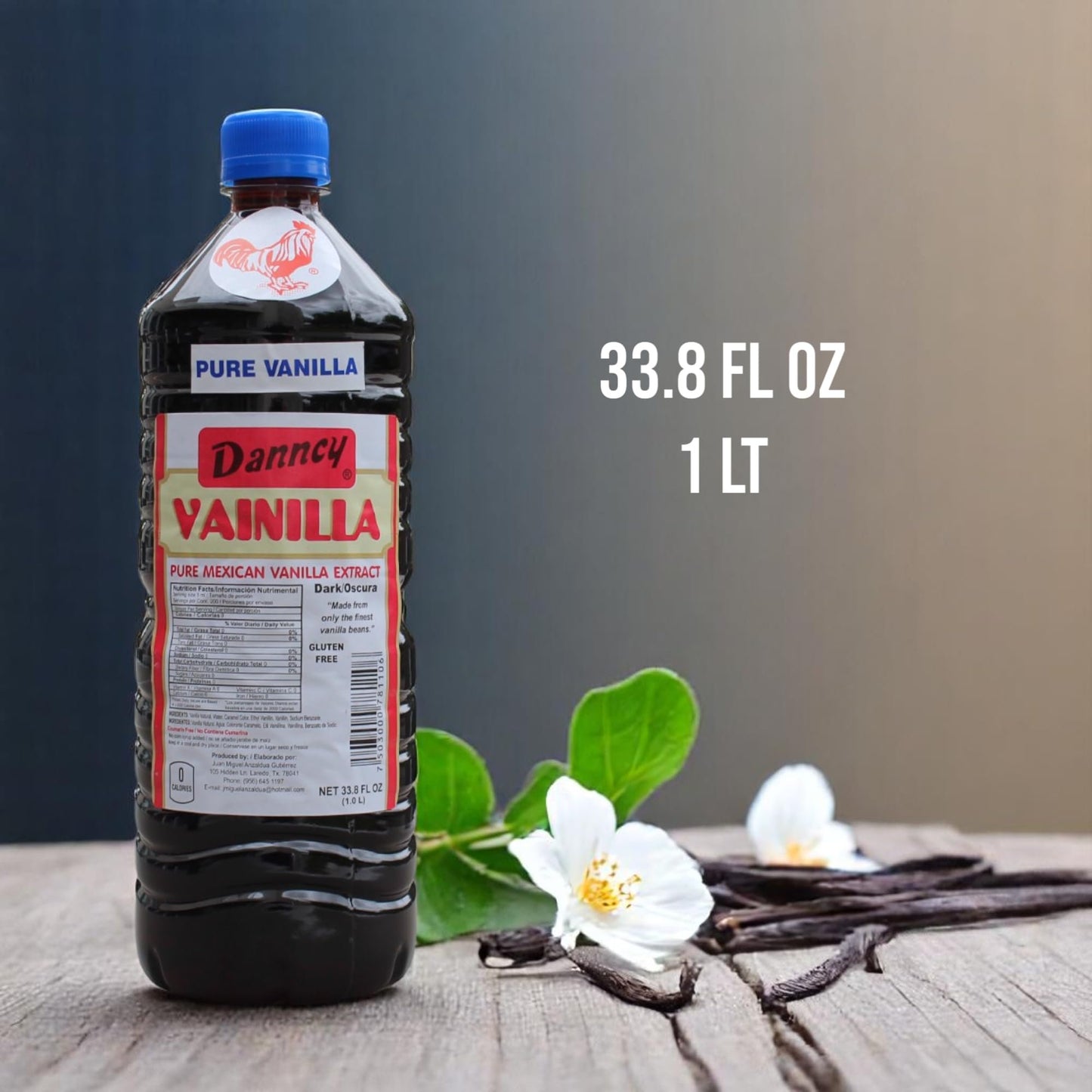 Danncy Vanilla Dark 33.8 DEF29 fl oz (1 L) - Authentic Mexican Vanilla Flavor for Baking and Desserts