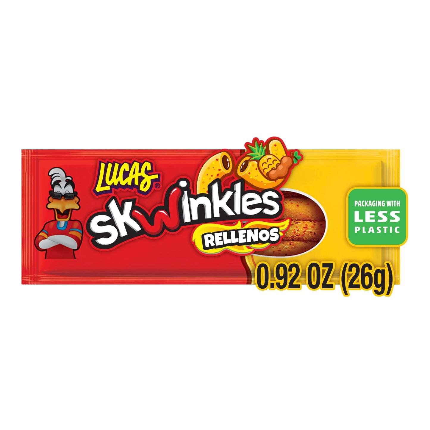 Lucas Skwinkles Pineapple - ESF27 Tamarind Filled Flavored Sweet & Sour Candy Strips, 0.92oz - 12 Pieces for Treats, Fruit, Parties, Piñatas