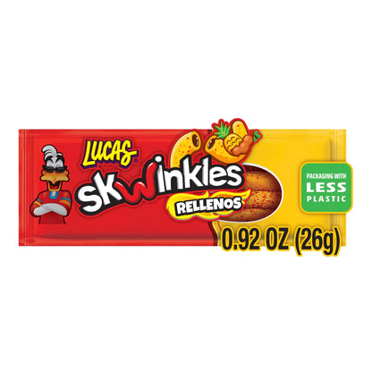 Lucas Skwinkles Pineapple - ESF27 Tamarind Filled Flavored Sweet & Sour Candy Strips, 0.92oz - 12 Pieces for Treats, Fruit, Parties, Piñatas