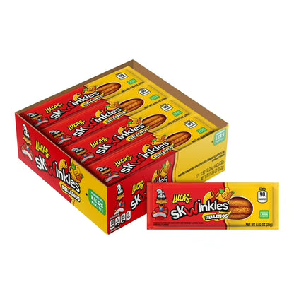 Lucas Skwinkles Pineapple - BCF26 Tamarind Filled Flavored Sweet & Sour Candy Strips, 0.92oz - 12 Pieces for Treats, Fruit, Parties, Piñatas